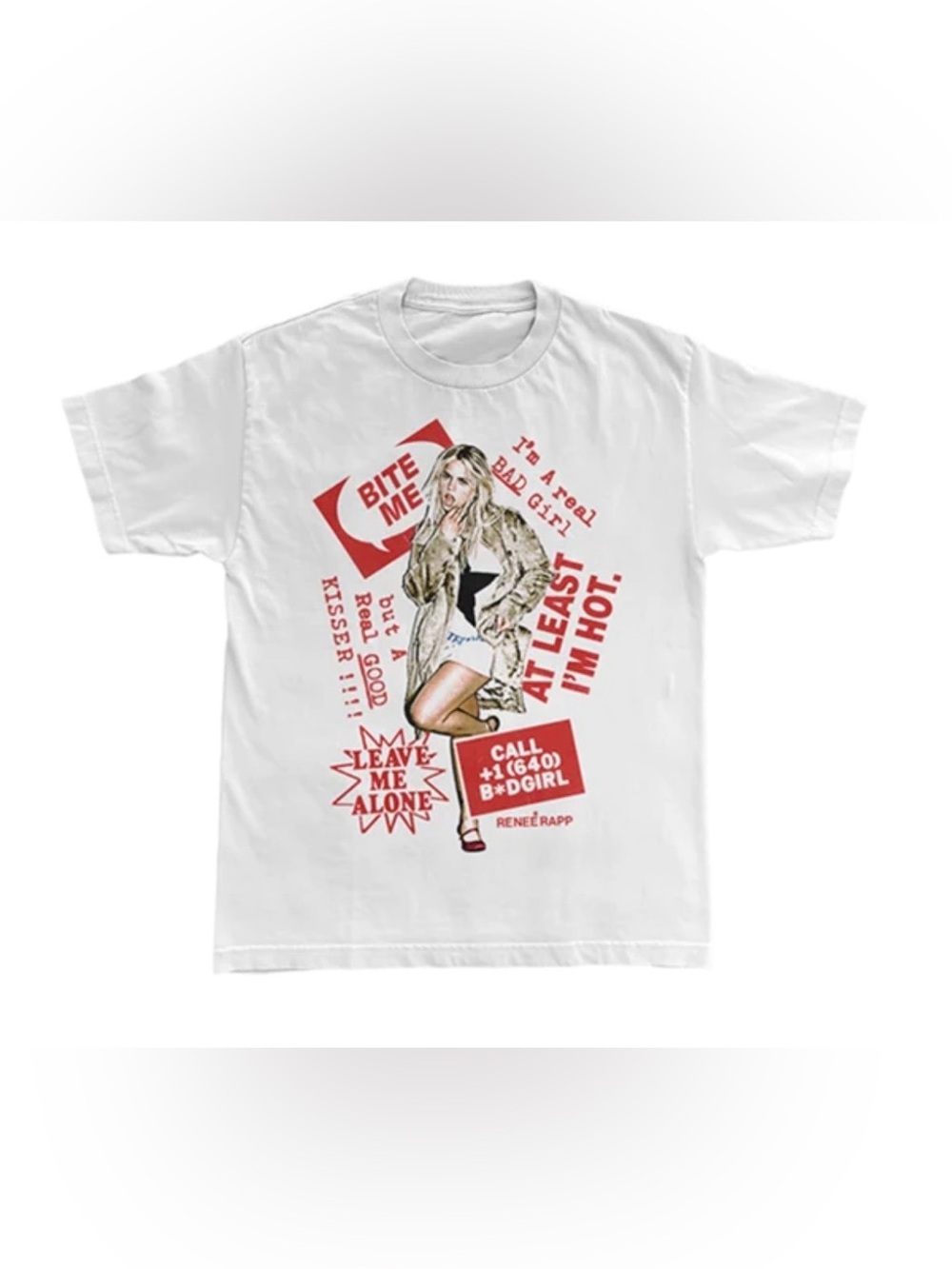 Renée Rapp Bite Me White Date Back to Tour Tee M NWOT